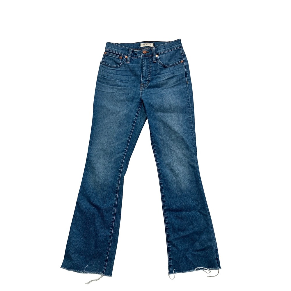 Madewell Cali Demi-Boot High Rise Jeans Blue Raw Hem 24 Medium Wash Flare Womens